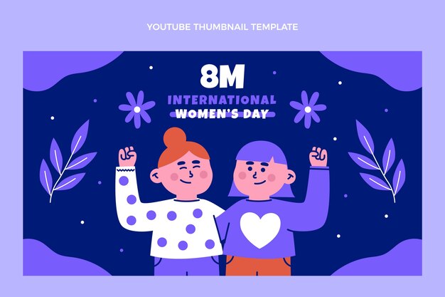 Gratis vector youtube-thumbnail van platte internationale vrouwendag