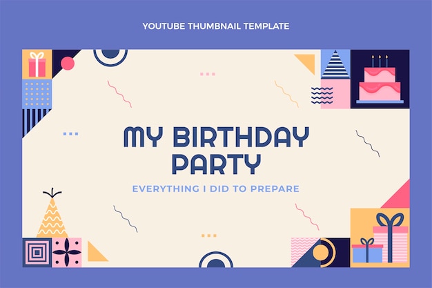 Gratis vector youtube-thumbnail van platte mozaïekverjaardag