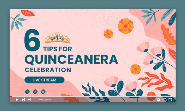 Gratis vector youtube-thumbnail van platte quinceanera