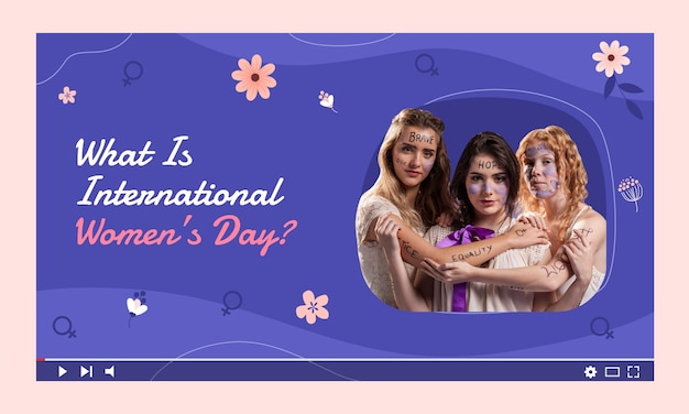 Gratis vector youtube-thumbnail voor de viering van de internationale vrouwendag
