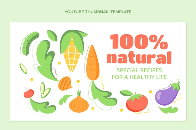 Gratis vector youtube-thumbnail voor gezond eten met plat ontwerp