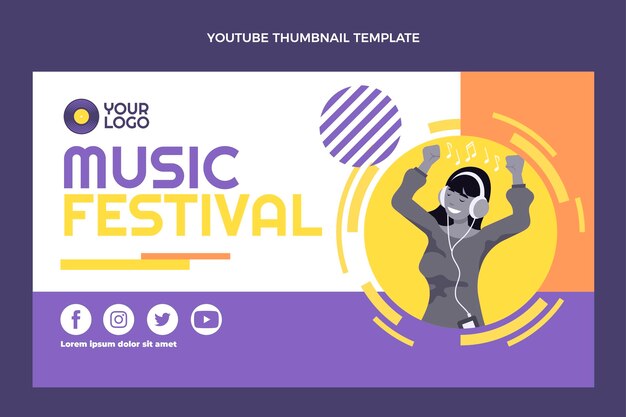 YouTube-thumbnail voor muziekfestival met plat ontwerp