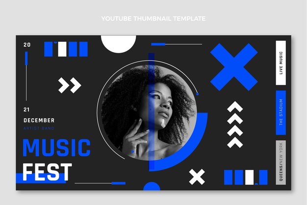 Gratis vector youtube-thumbnail voor muziekfestival met plat ontwerp