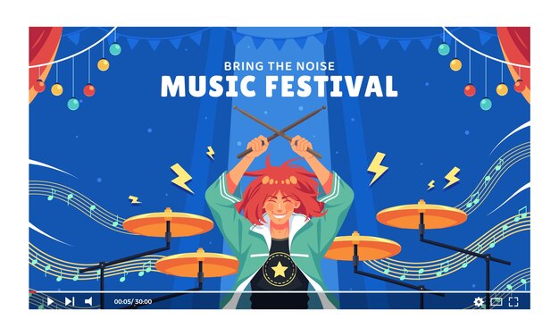 YouTube-thumbnail voor muziekfestival met plat ontwerp