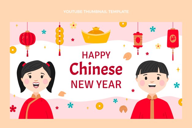 Gratis vector youtube-thumbnail voor plat chinees nieuwjaar