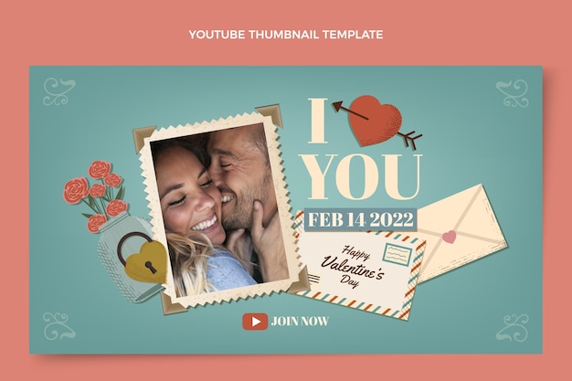 Gratis vector youtube-thumbnail voor platte valentijnsdag