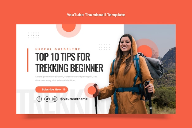 Gratis vector youtube-thumbnail voor trekking met plat ontwerp