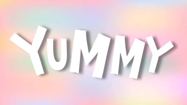 Gratis vector yummy krabbeltypografie op een pastelkleurvector als achtergrond