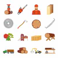 Gratis vector zaagmolen hout icon set