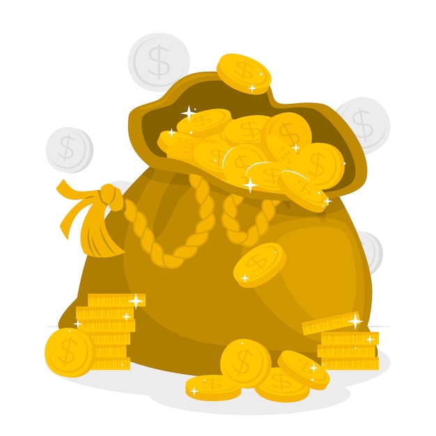 Gratis vector zak met gouden munten concept illustratie