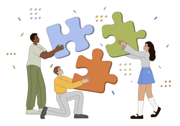 Gratis vector zakelijk teamwerk met kleurenpuzzelwerk samen