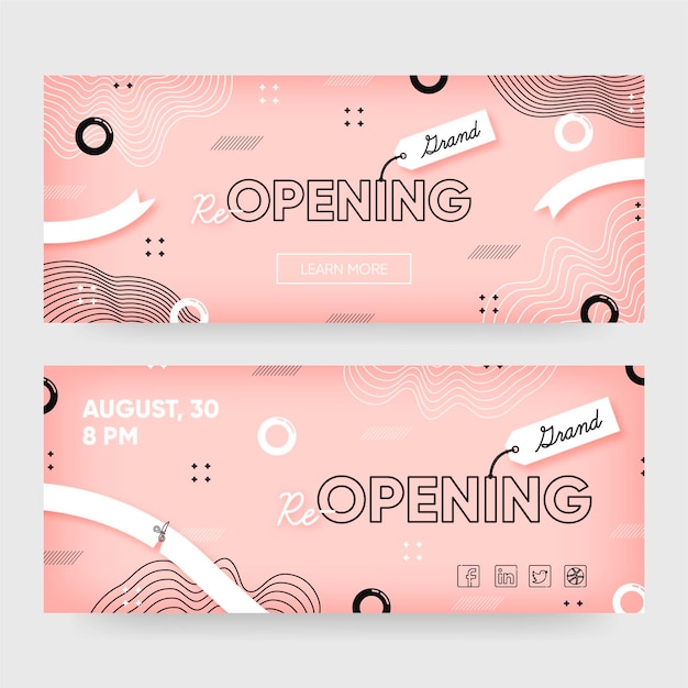 Gratis vector zakelijke heropening van banners ontwerpsjabloon