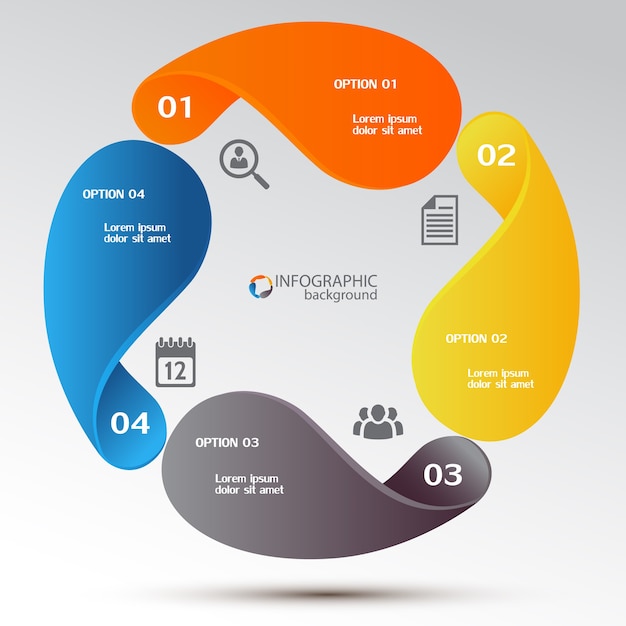 Zakelijke infographic ontwerpconcept met kleurrijke elementen brengen vier opties en pictogrammen in kaart