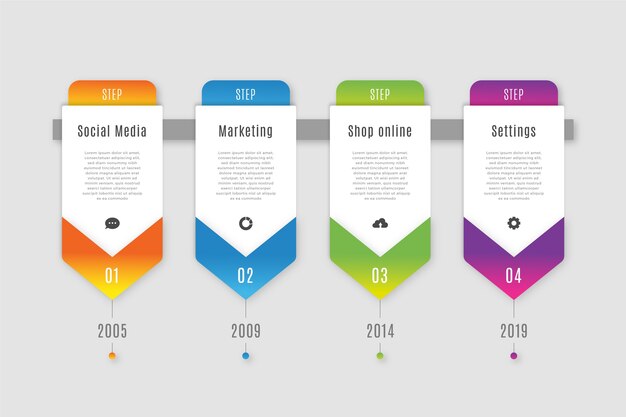 Zakelijke infographic stappen in verloop