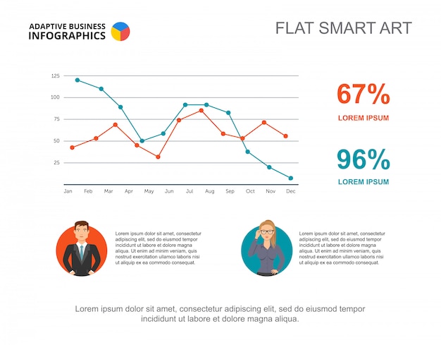 Gratis vector zakelijke infographics met lijngrafiek en zakenmensen pictogrammen.