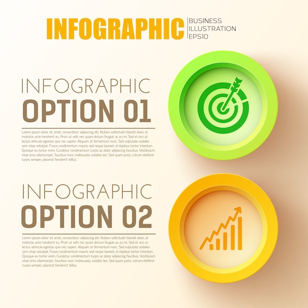 Zakelijke opties infographic concept met twee 3D-gekleurde cirkel knoppen