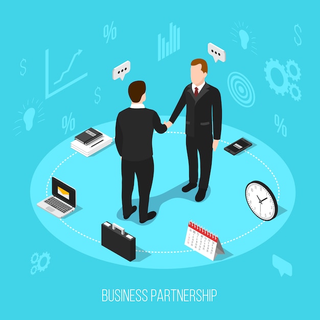 Gratis vector zakelijke partnerschap isometrische achtergrond