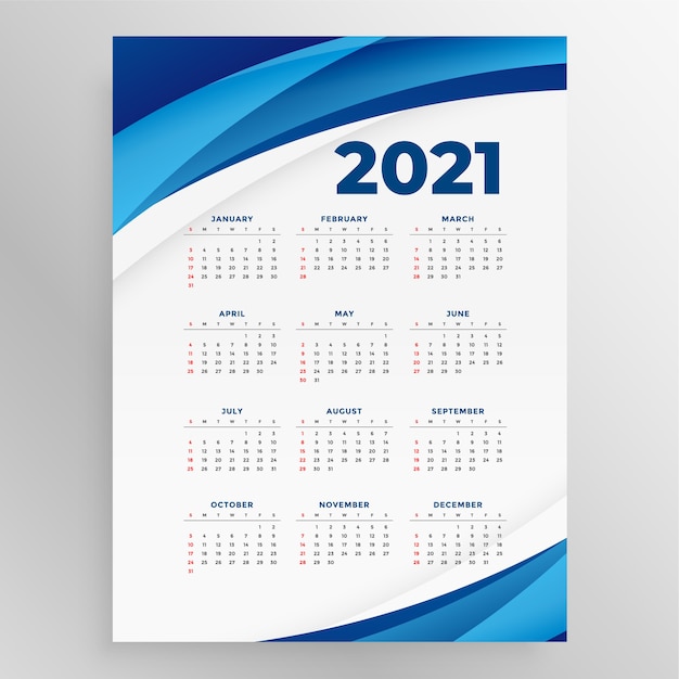 Zakelijke stijl nieuwe jaarkalender met blauwe golf