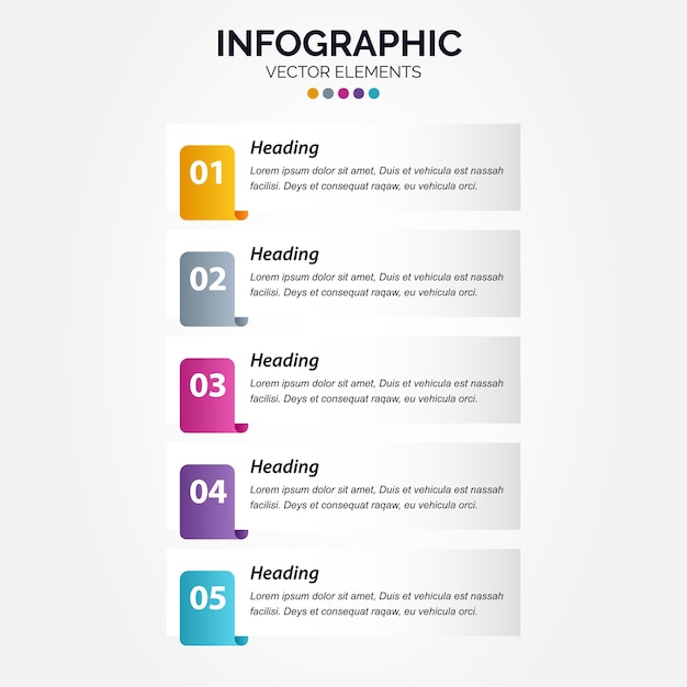 Zakelijke tijdlijn grafieksjabloon verticale infographic 5 stappen vectorillustratie