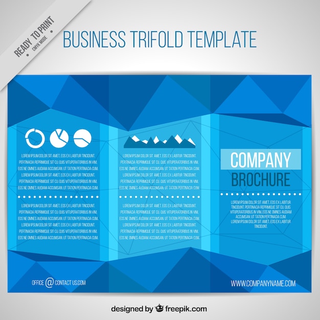Zakelijke trifold sjabloon met driehoeken in blauwe tinten