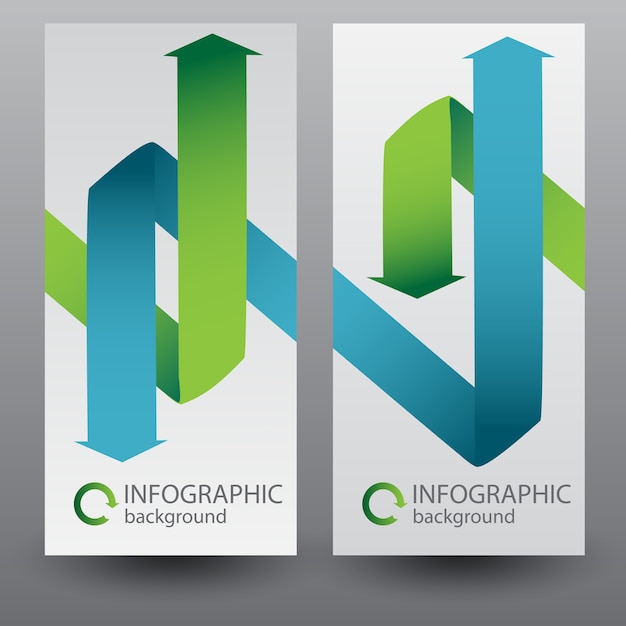 Gratis vector zakelijke verticale banners met groene en blauwe gebogen lintpijlen