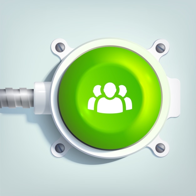 Gratis vector zakelijke websjabloon met teampictogram en groene ronde knop op metalen paal geïsoleerd