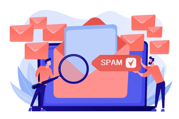 Gratis vector zakenlieden krijgen reclame, phishing, het verspreiden van malware die niet relevant is voor ongevraagde spamberichten. spam, ongevraagde berichten, het concept van verspreiding van malware