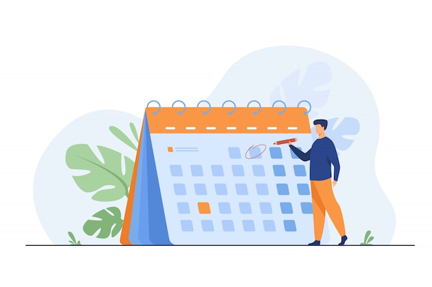 Zakenman die evenementen, deadlines en agenda plant