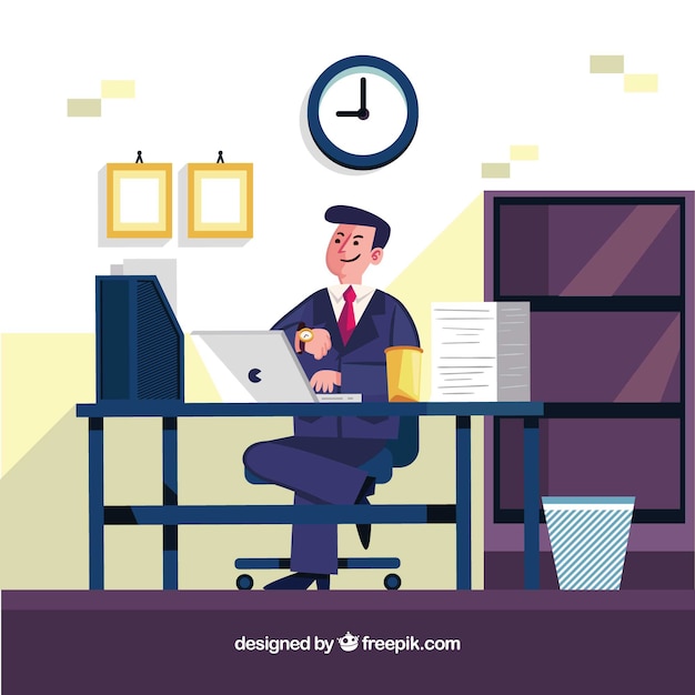 Gratis vector zakenman in het bureau