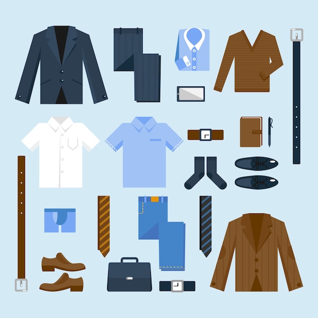 Gratis vector zakenman kleding pictogrammen instellen