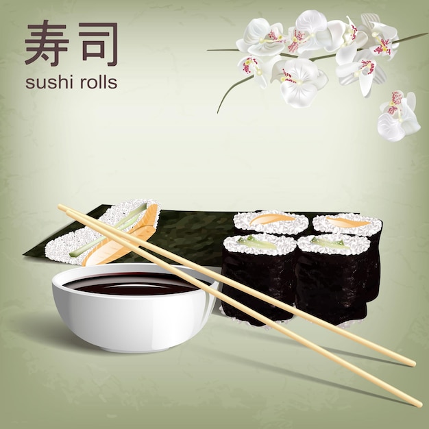 Zalm verfrissende sushi met rauwe vis en viskuit in 3d illustratie. Vector.