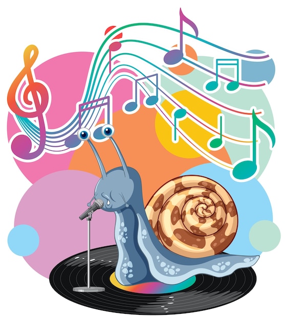 Zanger slak met muziek melodie symbolen cartoon