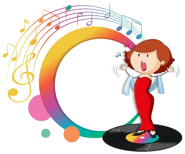 Gratis vector zanger vrouw cartoon met muziek melodie symbolen