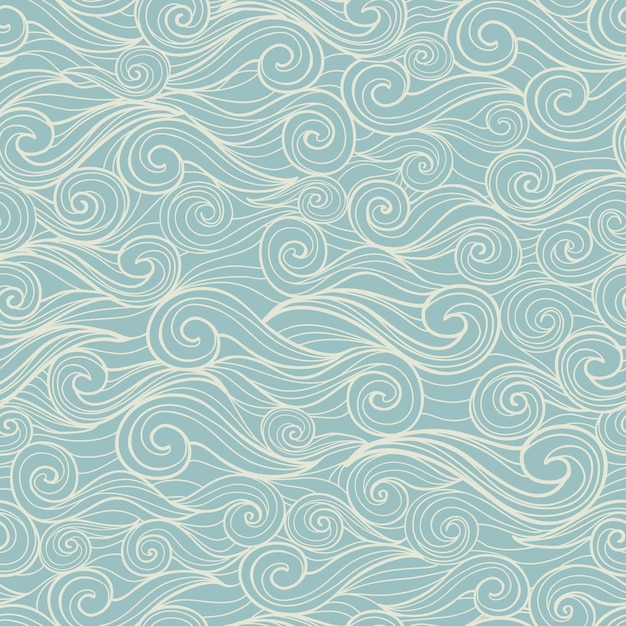 Zee golven vector naadloze abstracte handgetekende patroon voor behang