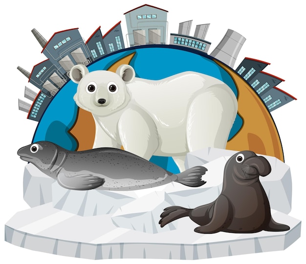 Gratis vector zeehonden- en ijsbeer-opwarmingscrisis