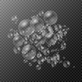 Zeepbellenset van transparante realistische kleurrijke stroomversnellingbellen met reflectie