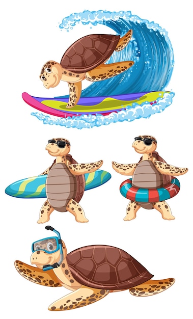 Gratis vector zeeschildpad stripfiguren in zomerthema