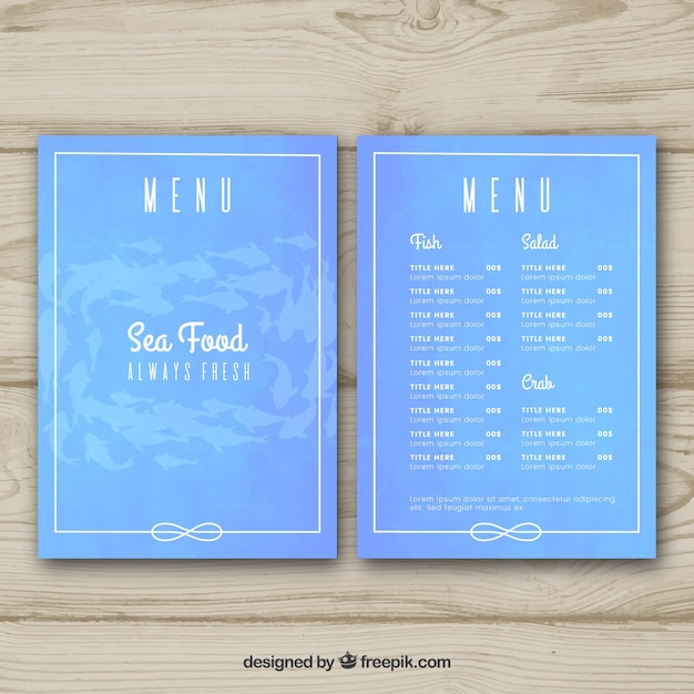 Gratis vector zeevruchten menu sjabloon