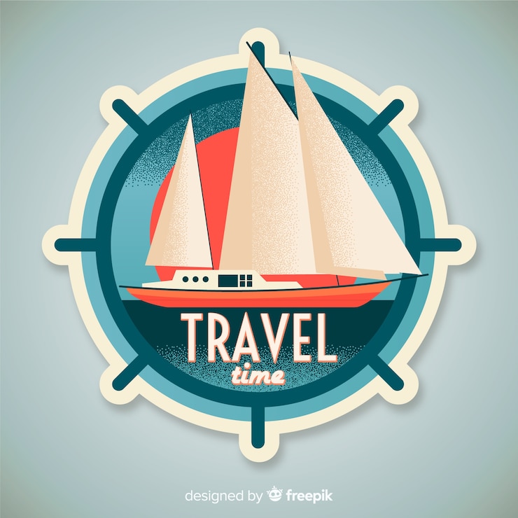 Gratis Vector zeilboot label instellen met vintage effect