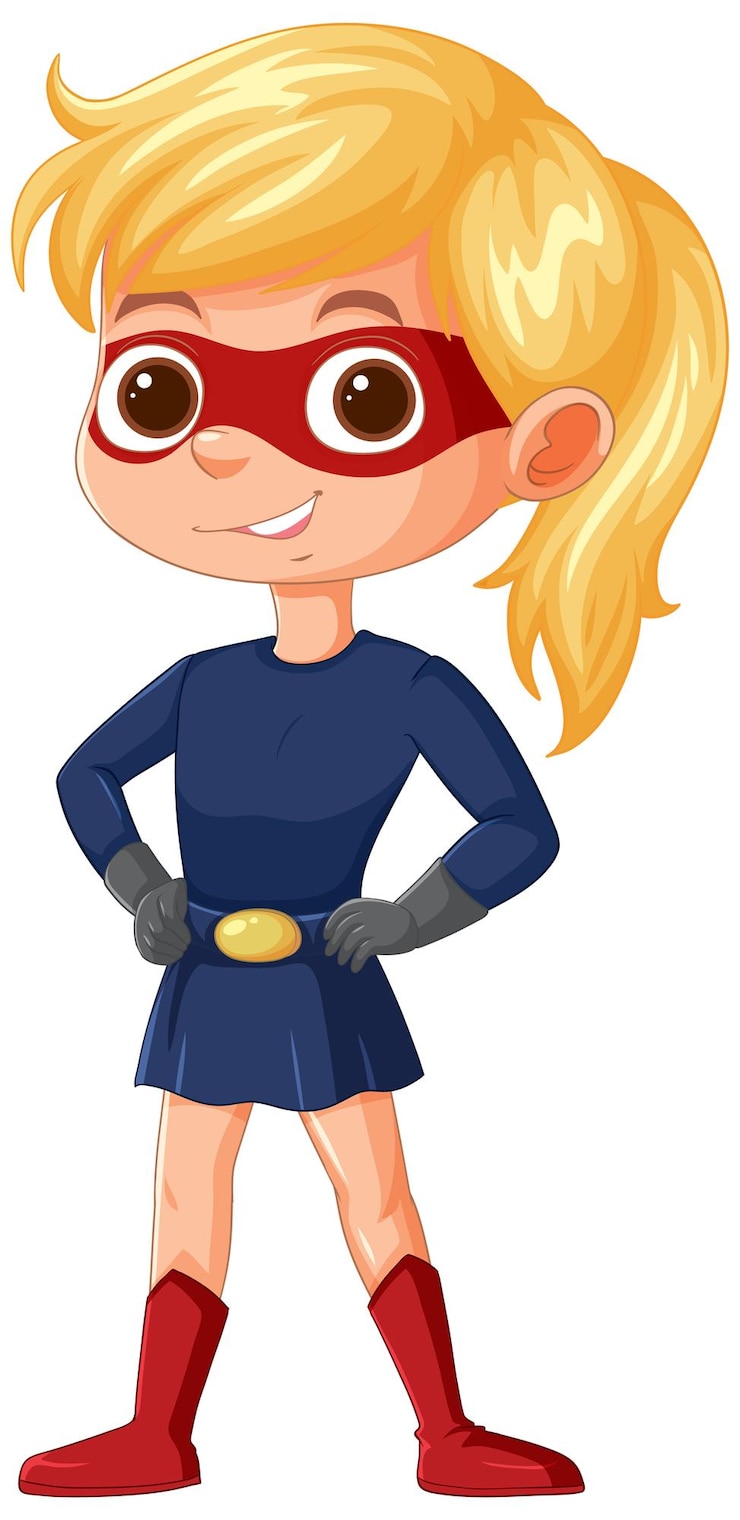 Gratis Vector zelfverzekerd jong superheld meisje staan