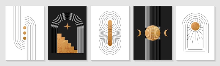 Gratis Vector zen boog posters moderne boho lineaire geometrische vormen minimale eenvoudige figuren vector set van covers