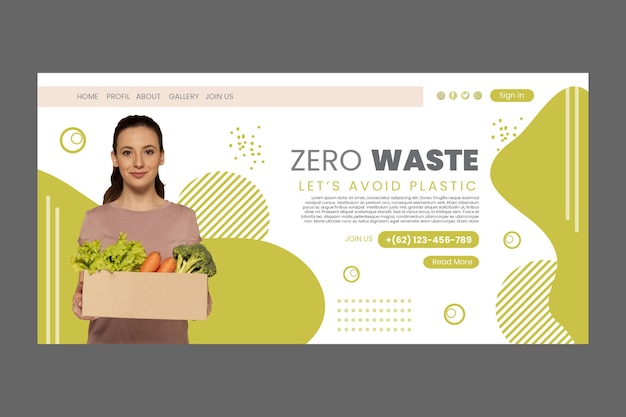 Gratis vector zero waste-bestemmingspagina-sjabloon