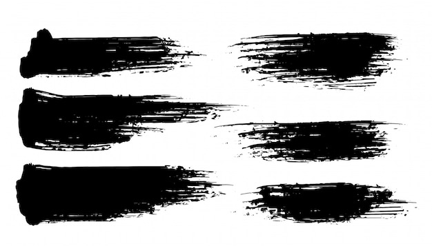 Zes abstracte geplaatste grunge penseelstreekbanners