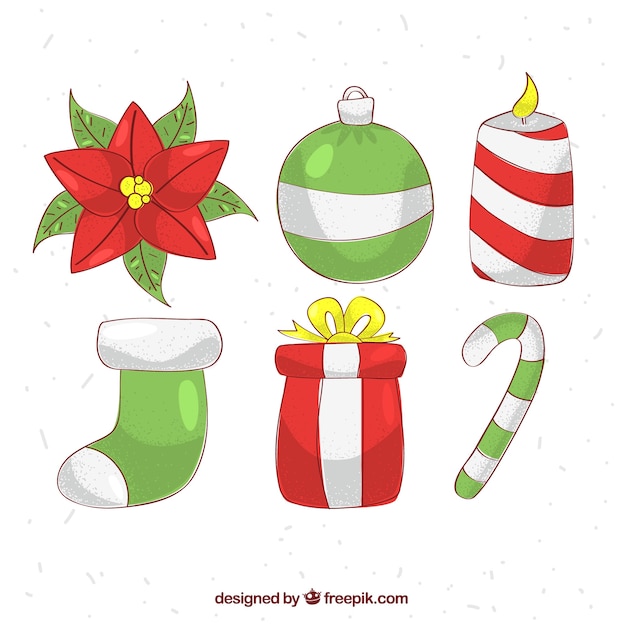 Gratis vector zes hand getrokken kerst elementen