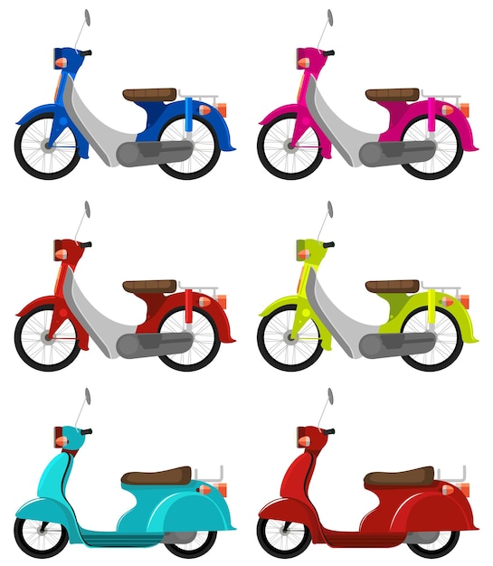 Zes kleurrijke scooters