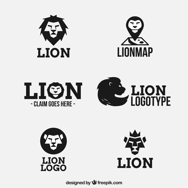 Zes logo&#39;s van leeuw, zwart-wit