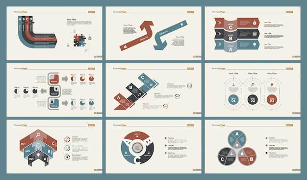 Gratis vector zes planning charts slide templates set