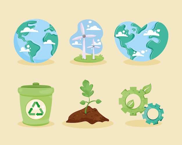 Gratis vector zes save the planet-pictogrammen