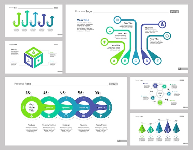 Gratis vector zes strategy slide templates set