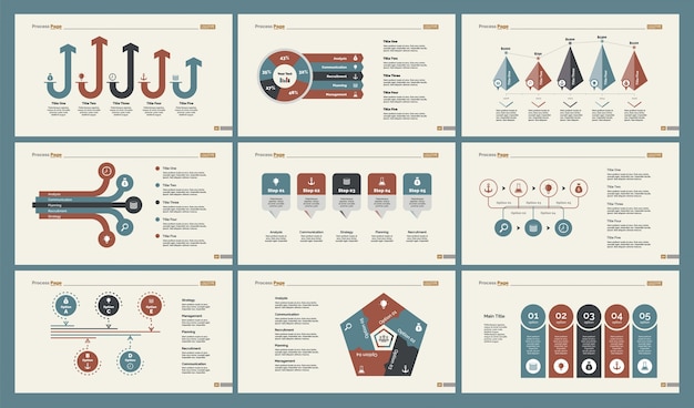 Zes teamwork slide templates set